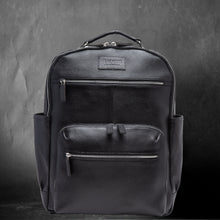 Load image into Gallery viewer, Teakwood Unisex Genuine Leather Black textured Backpack||Unisex Laptop Bag/Backpack