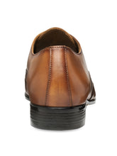 Load image into Gallery viewer, Men Tan Brown Solid Leather Round Toe Formal Oxfords