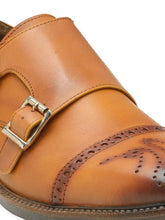 Load image into Gallery viewer, Men Tan Brown Solid Leather Round Toe Formal Monks