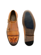 Load image into Gallery viewer, Men Tan Brown Solid Leather Round Toe Formal Monks
