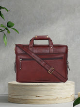 Load image into Gallery viewer, Teakwood Brown Solid Genuine Leather Laptop Bag