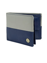 Load image into Gallery viewer, Teakwood Men's Genuine Leather Blue and Grey Bi Fold RFID Solid Wallet