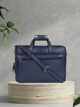 Load image into Gallery viewer, Teakwood Blue Solid Genuine Leather Laptop bag