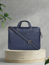 Load image into Gallery viewer, Teakwood Blue Solid Genuine Leather Laptop bag
