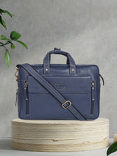 Load image into Gallery viewer, Teakwood Blue Solid Genuine Leather Laptop bag