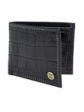 Load image into Gallery viewer, Teakwood Unisex Genuine Leather Black Bi Fold RFID Solid Wallet with Stitch Embroidery||Textured Black color 100% Genuine Leather Men's Wallet||Unisex Leather Bi Fold Wallet