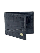 Load image into Gallery viewer, Teakwood Unisex Genuine Leather Blue Bi Fold RFID Solid Wallet with stitch embroidery