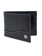 Load image into Gallery viewer, Teakwood Unisex Genuine Leather Black Bi Fold RFID Solid Wallet with Stitch Embroidery||Textured Black color 100% Genuine Leather Men's Wallet||Unisex Leather Bi Fold Wallet