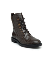 Load image into Gallery viewer, Teakwood Men Croco Genuine Leather Mid top Boots (Brown)