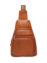 Load image into Gallery viewer, Teakwood Genuine Leather Cross Body Sling Messenger Bag || Lightweight Backpack Chest Shoulder Bags for Travelling, Hiking, Cycling (Tan)