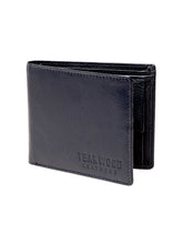 Load image into Gallery viewer, Teakwood Unisex Genuine Leather Blue Bi Fold RFID Solid Wallet