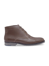 Load image into Gallery viewer, Men Brown Solid Genuine Leather Mid-Top Flat Boots