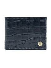 Load image into Gallery viewer, Teakwood Unisex Genuine Leather Blue Bi Fold RFID Solid Wallet with stitch embroidery