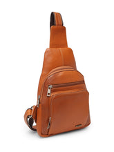 Load image into Gallery viewer, Teakwood Genuine Leather Cross Body Sling Messenger Bag || Lightweight Backpack Chest Shoulder Bags for Travelling, Hiking, Cycling (Tan)