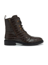 Load image into Gallery viewer, Teakwood Men Croco Genuine Leather Mid top Boots (Brown)