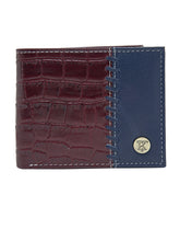 Load image into Gallery viewer, Teakwood Unisex Genuine Leather Maroon & Blue Bi Fold RFID Solid Wallet with Stitch Embroidery||Textured Maroon & Blue color 100% Genuine Leather Men's Wallet||Unisex Leather Bi Fold Wallet