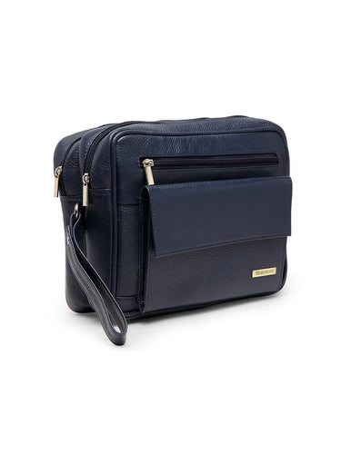 Genuine Leather Toiletry Bag (Blue)