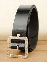Load image into Gallery viewer, Women Black Solid Gold-Toned Buckle Genuine Leather Belt (one Size)