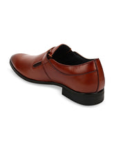 Load image into Gallery viewer, Men Brown Solid Leather Round Toe Formal Slip-Ons