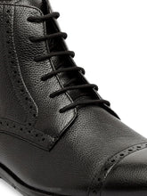 Load image into Gallery viewer, Men Black Solid Leather Round Toe Mid-Top Flat Boots