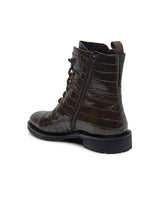 Load image into Gallery viewer, Teakwood Men Croco Genuine Leather Mid top Boots (Brown)