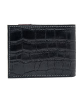 Load image into Gallery viewer, Teakwood Unisex Genuine Leather Black Bi Fold RFID Solid Wallet with Stitch Embroidery||Textured Black color 100% Genuine Leather Men's Wallet||Unisex Leather Bi Fold Wallet