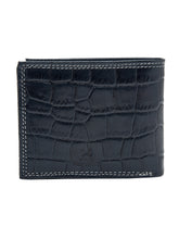 Load image into Gallery viewer, Teakwood Unisex Genuine Leather Blue Bi Fold RFID Solid Wallet