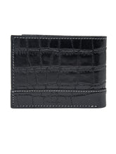 Load image into Gallery viewer, Teakwood Unisex Genuine Leather Black Bi Fold RFID Solid Wallet with Stitch Embroidery||Textured Black color 100% Genuine Leather Men's Wallet||Unisex Leather Bi Fold Wallet
