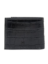 Load image into Gallery viewer, Teakwood Unisex Genuine Leather Black Bi Fold RFID Solid Wallet with Stitch Embroidery||Textured Black color 100% Genuine Leather Men's Wallet||Unisex Leather Bi Fold Wallet