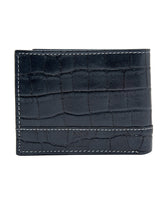 Load image into Gallery viewer, Teakwood Unisex Genuine Leather Blue Bi Fold RFID Solid Wallet with stitch embroidery