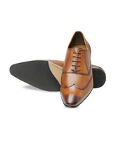 Load image into Gallery viewer, Men Tan Brown Solid Leather Round Toe Formal Oxfords