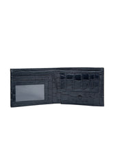 Load image into Gallery viewer, Teakwood Unisex Genuine Leather Blue Bi Fold RFID Solid Wallet with stitch embroidery