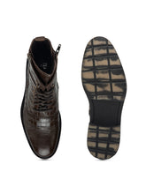 Load image into Gallery viewer, Teakwood Men Croco Genuine Leather Mid top Boots (Brown)
