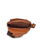 Load image into Gallery viewer, Teakwood Genuine Leather Cross Body Sling Messenger Bag || Lightweight Backpack Chest Shoulder Bags for Travelling, Hiking, Cycling (Tan)