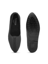 Load image into Gallery viewer, Men Black Solid Leather Round Toe Mojaris