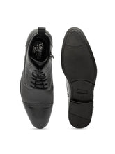 Load image into Gallery viewer, Men Black Solid Leather Round Toe Mid-Top Flat Boots