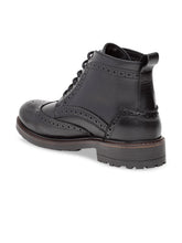 Load image into Gallery viewer, Men Black Solid Leather Round Toe Mid-Top Flat Boots