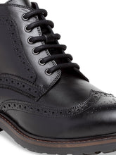 Load image into Gallery viewer, Men Black Solid Leather Round Toe Mid-Top Flat Boots