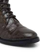 Load image into Gallery viewer, Teakwood Men Croco Genuine Leather Mid top Boots (Brown)
