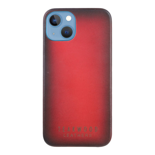 Unisex Red Solid Leather iPhone 13/12 Mobile Back Case