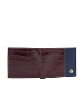 Load image into Gallery viewer, Teakwood Unisex Genuine Leather Maroon & Blue Bi Fold RFID Solid Wallet with Stitch Embroidery||Textured Maroon & Blue color 100% Genuine Leather Men's Wallet||Unisex Leather Bi Fold Wallet