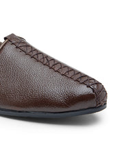 Load image into Gallery viewer, Men Brown Solid Leather Round Toe Mojaris