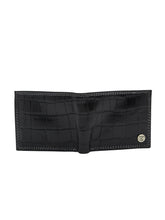 Load image into Gallery viewer, Teakwood Unisex Genuine Leather Black Bi Fold RFID Solid Wallet with Stitch Embroidery||Textured Black color 100% Genuine Leather Men's Wallet||Unisex Leather Bi Fold Wallet
