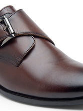 Load image into Gallery viewer, Men Tan Solid Genuine Leather Formal Single Strap Monks