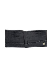 Load image into Gallery viewer, Teakwood Unisex Genuine Leather Black Bi Fold RFID Solid Wallet with Stitch Embroidery||Textured Black color 100% Genuine Leather Men's Wallet||Unisex Leather Bi Fold Wallet