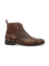 Load image into Gallery viewer, Men Brown Solid Leather Round Toe Mid-Top Flat Boots