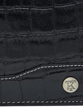 Load image into Gallery viewer, Teakwood Unisex Genuine Leather Black Bi Fold RFID Solid Wallet with Stitch Embroidery||Textured Black color 100% Genuine Leather Men's Wallet||Unisex Leather Bi Fold Wallet