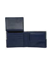 Load image into Gallery viewer, Teakwood Men's Genuine Leather Blue and Grey Bi Fold RFID Solid Wallet