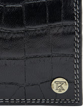 Load image into Gallery viewer, Teakwood Unisex Genuine Leather Black Bi Fold RFID Solid Wallet with Stitch Embroidery||Textured Black color 100% Genuine Leather Men's Wallet||Unisex Leather Bi Fold Wallet