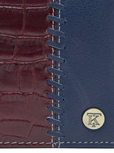 Load image into Gallery viewer, Teakwood Unisex Genuine Leather Maroon & Blue Bi Fold RFID Solid Wallet with Stitch Embroidery||Textured Maroon & Blue color 100% Genuine Leather Men's Wallet||Unisex Leather Bi Fold Wallet
